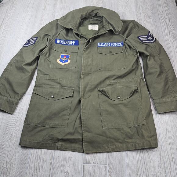Vintage US Air Force Field Jacket Mens‎ Small Long OG 107 Sateen Hooded 1965